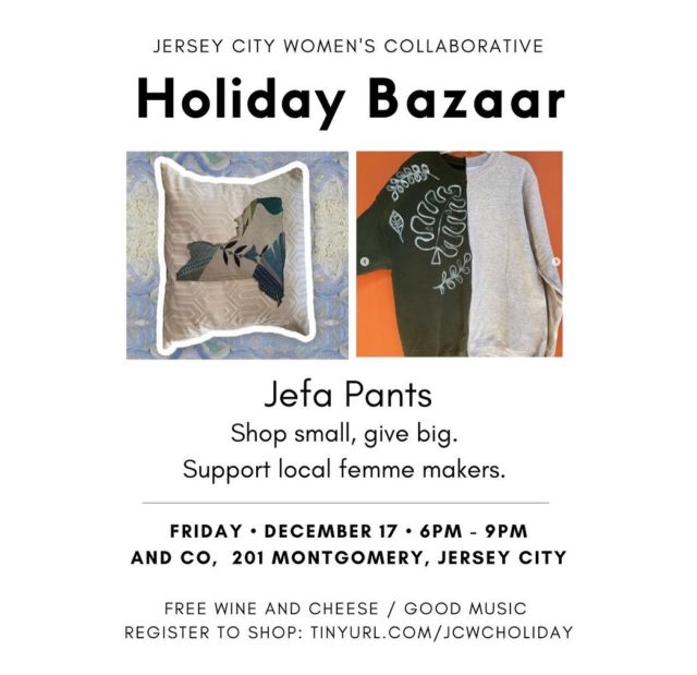 Join us Friday night for the @jcwomenscollaborative Holiday Bazaar! ✨✨✨ There is an incredible lineup of vendors!

@_cakejars_
@chaconia_candles
@doodlealldayy
@hudsonhoundstooth
@jefapants
@paanjo_home_and_handicrafts
@_shifraarts_
@spellbathing
@travelingthrift
@yesandgoods
.
.
.
.
.
.

#workspace #officespace #focus #workhabits #workhereworkbetter #coworkingspace #tech #imaginemore #coworking #officestyle #smallbiz #freelancer #jerseycity #hoboken  #worklifebalance #manhattan  #create #wfh #shopsmall