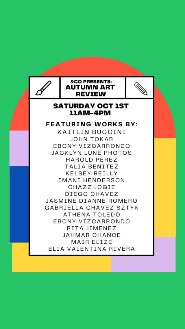 The Autumn Art Review is this Saturday! 

Come join us for an afternoon of visual art and poetry on Saturday, October 1st from 10-4pm. We will have artwork from our open call on display, as well as our permanent collection curated by Deep Space.

There will also be a poetry open mic with 4 featured readers: Emdash AKA Emily Lu Gao, Rachel Han, Aurelia Luciano, Jade Yeung, hosted by Jersey City Reads Poems founder Sara Munjack.

Featuring work by:

Featuring works by: Kaitlin Buccini 
John Tokar 
Ebony Vizcarrondo 
Jacklyn Lune Photos 
Harold Perez 
Talia Benitez 
Kelsey Reilly 
Imani Henderson 
Chazz Jogie 
Diego Chavez 
Jasmine Dianne Romero 
Gabriella Chávez Sztyk 
Athena Toledo 
Ebony Vizcarrondo
 Rita Jimenez 
Jahmar Chance 
Mair Elize 
Elia Valentina Rivera
  
This event is free to attend for members and the public.

.
.
.
.
.
#workstyle #officespace #focus #workhabits #workhereworkbetter #coworkingspace #tech #imaginemore #coworking #officestyle #smallbiz #freelancer #jerseycity #hoboken #worklifebalance #manhattan #create #nature #earthday #retreat #jerseycityart #jerseycity #jc #jerseycityartist #jerseycityevents #andco #events #community #jerseycitynj #jerseycitylocal